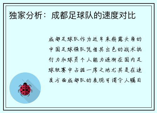 独家分析:成都足球队的速度对比