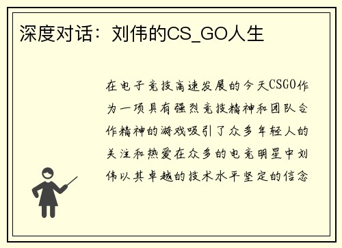 深度对话：刘伟的CS_GO人生
